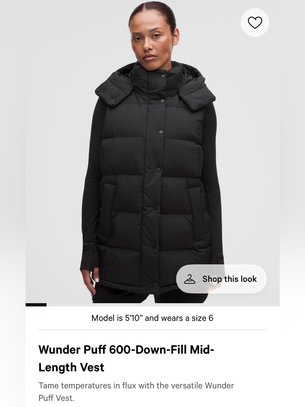 Lululemon Wunder Puff 600 Down-Fill Mid Length Vest Black NEW